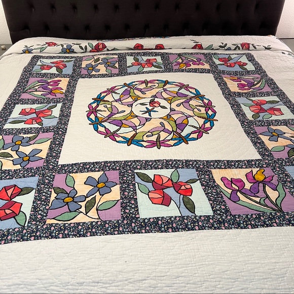 Limited Edition Quilt Floral And Dragonfly Stain Glass Window Style King Size - Picture 2 of 16